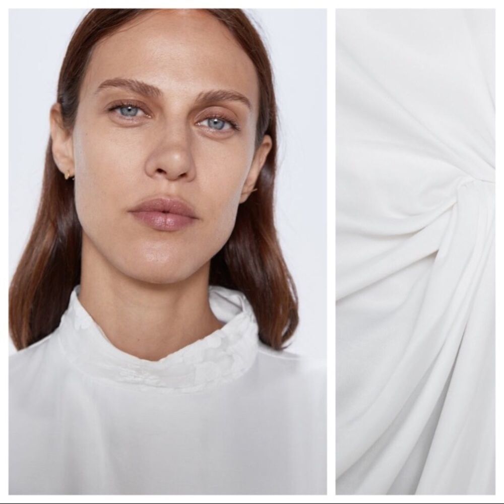Zara White Satin Effect BLOUSE WITH FRONT KNOT New! - Picture 8 of 8